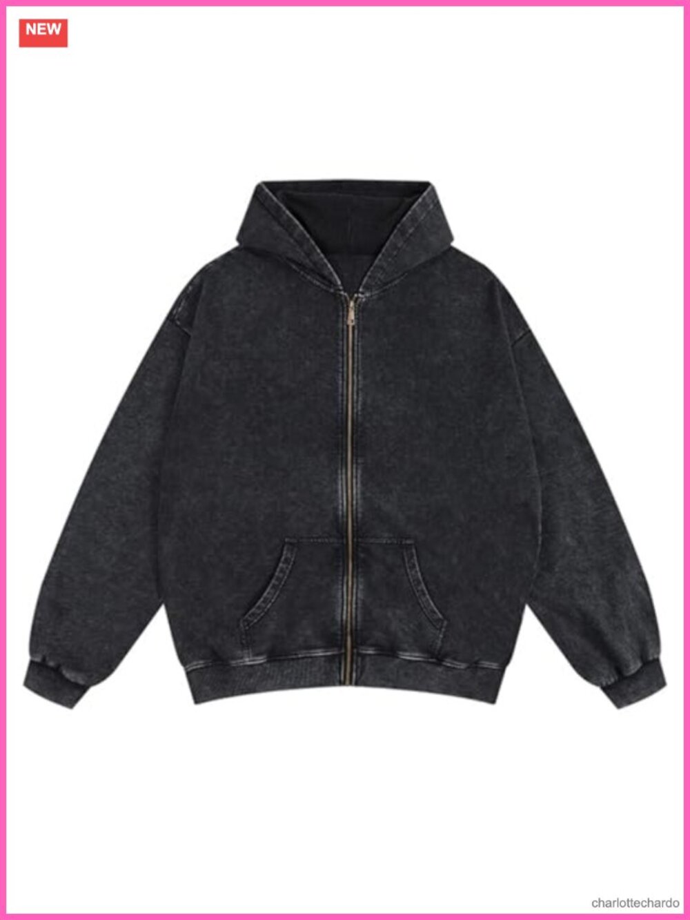 Unisex Vintage Acid Wash Zip Up Hoodie Oversized Streetwear Sweatshirt